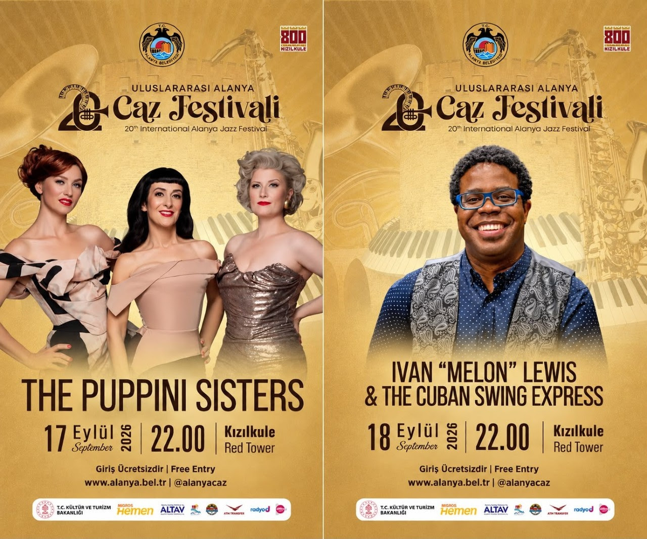 ALANYA CAZ FESTİVALİ 20 YAŞINDA…DÜNYACA ÜNLÜ THE PUPPINI SISTERS 17 EYLÜL’DE, IVÁN “MELON” LEWIS & THE CUBAN SWING EXPRESS 18 EYLÜL’DE ALANYA’DA!